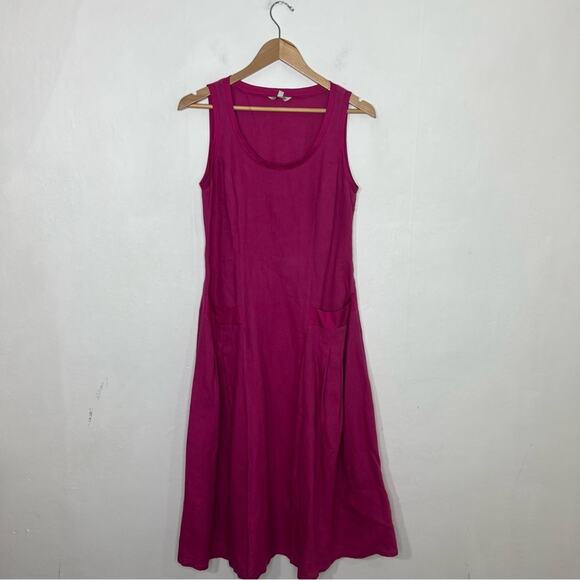 J. Peterman Bright Pink Fuchsia Linen Silk Pleated Dress Size 6 - Picture 14 of 14